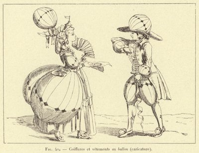 Fryzury i ubrania balonowe (karykatura) (grawerowanie) autorstwa French School
