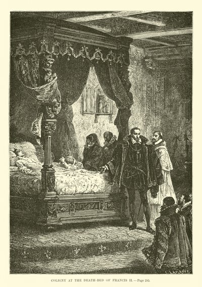 Coligny na łożu śmierci Franciszka II autorstwa French School
