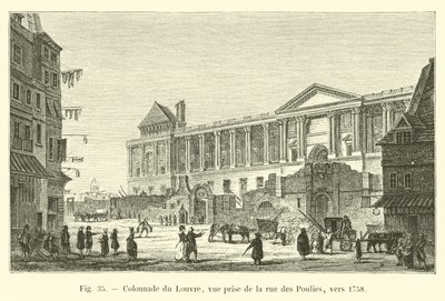 Kolumnada Luwru, widok z rue des Poulies, ok. 1758 autorstwa French School