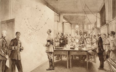 Komendant i Sztab Francuskiego Departamentu Lotnictwa zaznaczający postępy nalotu Gotha na Paryż, 1914-19 autorstwa French School