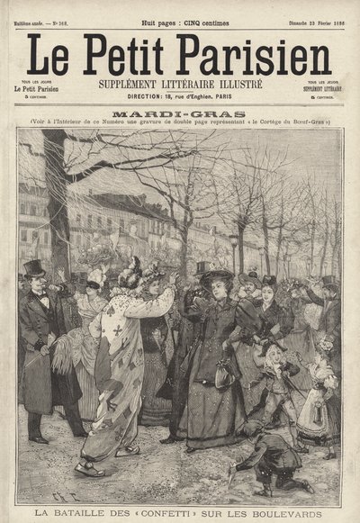 Bitwa konfetti na bulwarach Paryża na Mardi Gras (grafika) autorstwa French School