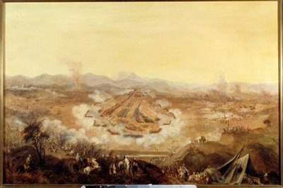 Podbój Algierii: „Bitwa pod Isly 16/08/1844 przedstawiająca Marokańczyków wspierających Abd el Kadera Francuzom” Obraz szkoły francuskiej. 1844 Paryż, Musee de l