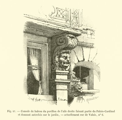 Konsola balkonowa pawilonu w prawym skrzydle, część Pałacu Kardynała i dawniej wychodząca na ogród, obecnie rue de Valois, nr 6 autorstwa French School