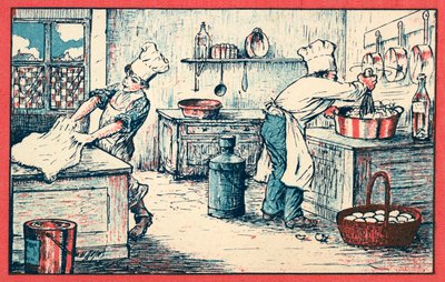 Kucharze pracujący w kuchni (chromolitho) autorstwa French School