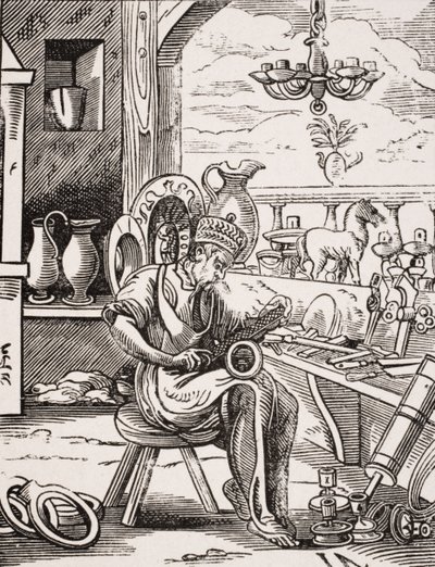 Miedzioryt, reprodukcja drzeworytu Josta Ammana (1539-91) z książki "Le Moyen Age et La Renaissance" Paula Lacroix (1806-84) wydanej w 1847 r. (lito) autorstwa French School