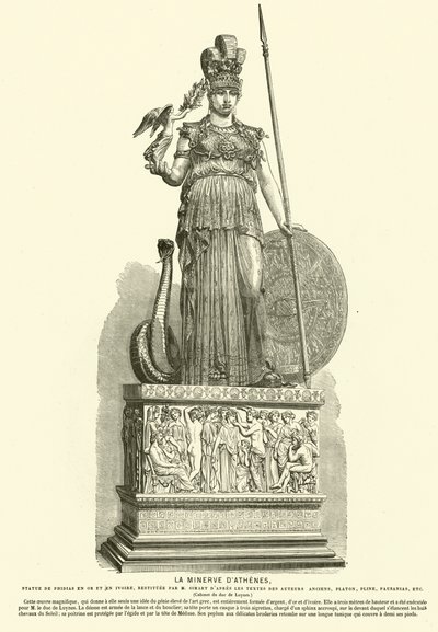 Kopia Ateny Partenos, monumentalna rzeźba starożytnego greckiego rzeźbiarza Fidiasza (rycina) autorstwa French School