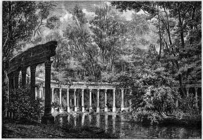 Kolumnada koryncka wokół owalnego basenu w Parc de Monceau w Paryżu autorstwa French School