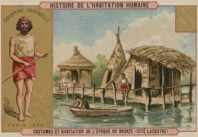 Kostiumy i domy nad jeziorem z epoki brązu (chromolitho) autorstwa French School