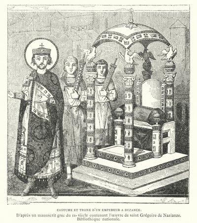 Kostium i tron cesarza bizantyjskiego, IX w. (rycina) autorstwa French School