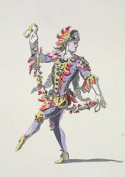 Projekt kostiumu dla Trytona, do baletu z XVII wieku, z kolekcji Menus Plaisirs, faksymile A. Guillaumota Filsa (kolorowe grawerowanie) autorstwa French School