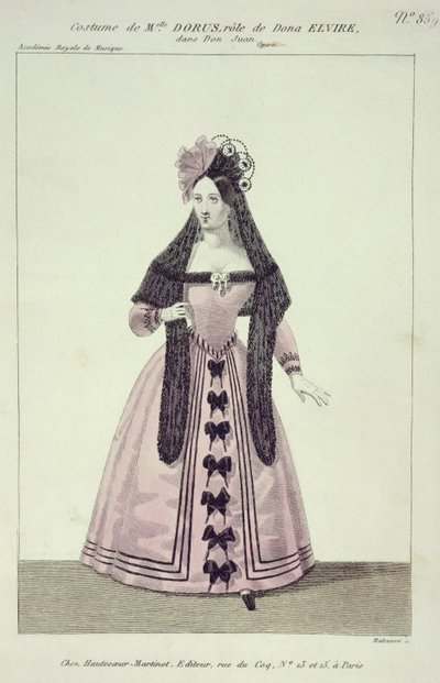 Kostium dla Mademoiselle Dorus w roli Donny Elviry w Don Giovanni, grawerowane przez Maleuvre, drukowane przez Hautecoeur-Martinet autorstwa French School