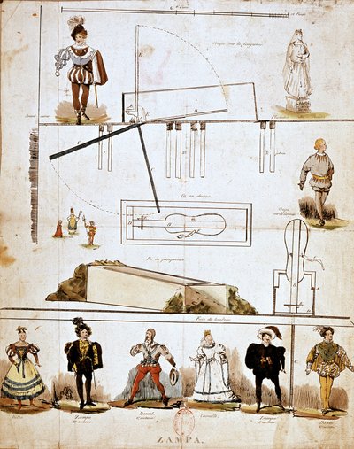 Kostiumy i dekoracje do opery „Zampa czy marmurowa narzeczona” Ferdinanda Herolda (1791-1833) autorstwa French School