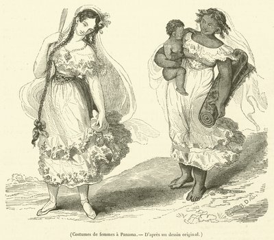 Stroje kobiece w Panamie (grawerunek) autorstwa French School