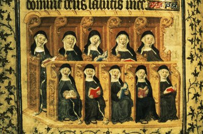 Cott Dom A XVII f.74v Zakonnice w chórze, z Psałterza Henryka VI, Paryż autorstwa French School
