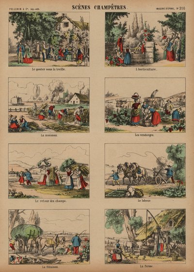 Sceny wiejskie (kolorowy grawerunek) autorstwa French School