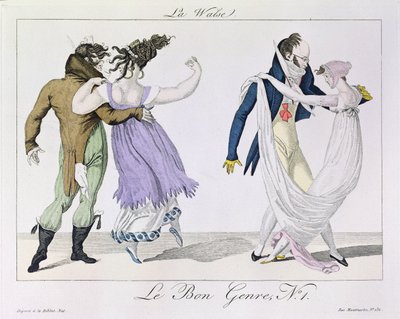 Pary tańczące walca, z gatunku Le Bon, ok. 1810 r. autorstwa French School