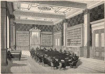 Trybunał Obrachunkowy - biblioteka i sala rady - Grawerowanie w „Tableau-de-Paris” autorstwa Edmonda Texiera 1852 autorstwa French School