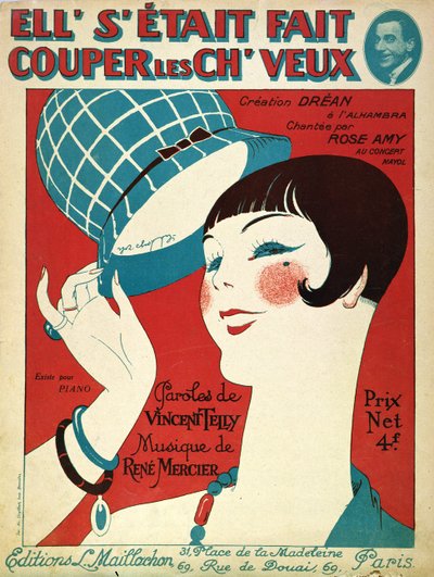 Okładka do partytury muzycznej Obcięła włosy, 1924 autorstwa French School