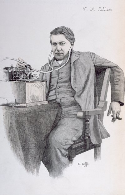Ilustracja na okładce La Revue Illustree przedstawiająca Thomasa Alvę Edisona, 1889 autorstwa French School