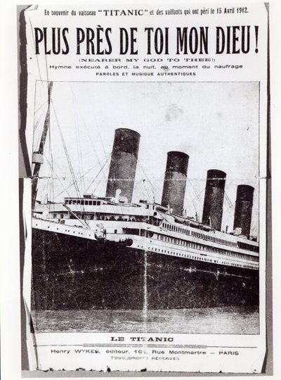 Okładka nuty do hymnu Nearer My God to Thee, śpiewanego przez pasażerów Titanica podczas jego rozbicia i zatonięcia, 1912 autorstwa French School