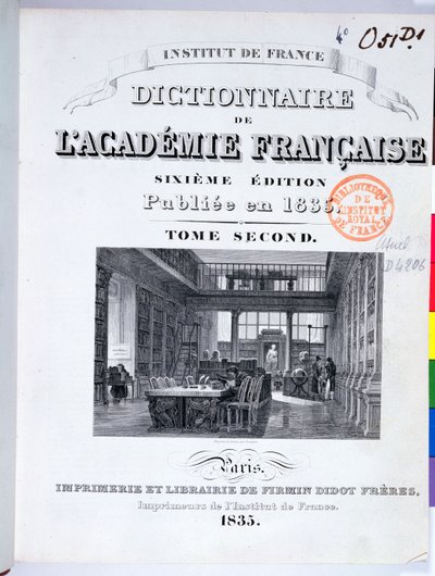 Okładka Słownika Akademii Francuskiej, 1835 autorstwa French School