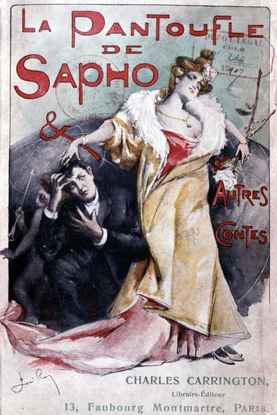Okładka popularnej powieści „Kapelusz Sapho i inne bajki””, wyd. Carrington, Paryż, koniec XIX wieku - B.N. autorstwa French School
