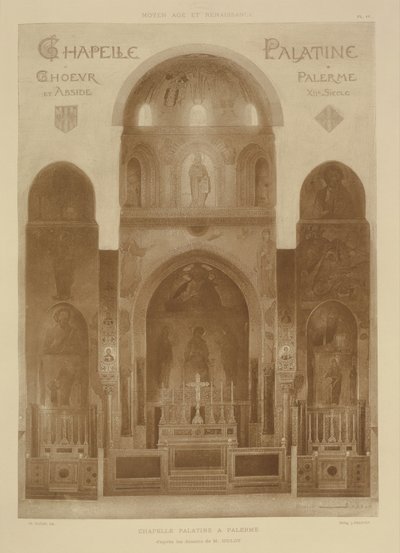 Przekrój od wschodniego końca Kaplicy Palatyńskiej, Palermo, Sycylia, z fragmentów dArchitecture du Moyen Age et de la Renaissance, rytowanych przez Jules Adolphe Chauvet (ur. 1828) autorstwa French School