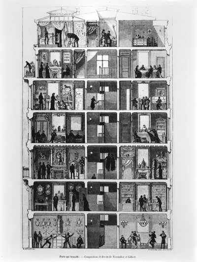Przekrój paryskiego budynku, ilustracja autorstwa Le Magasin Pittoresque, 1883 autorstwa French School