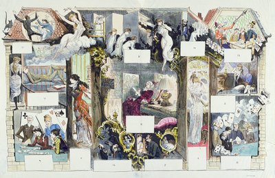 Przekrój domu paryskiego, ilustracja z La Vie Parisienne, ok. 1875 (kolorystyka) autorstwa French School