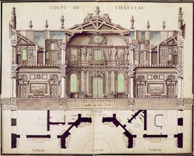 Przekrojowy plan zamku de Marly, 1714 autorstwa French School