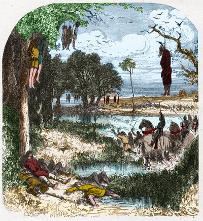 Crusade des Pastoureaux w 1251: Crusade de „petite gens”, chłopska; został sprowokowany w 1251 r. przez niewolę św. Ludwika podczas siódmej krucjaty. Rycina w „Histoire De France En Cent Paintings by Paul Lehugeur” 1891. autorstwa French School