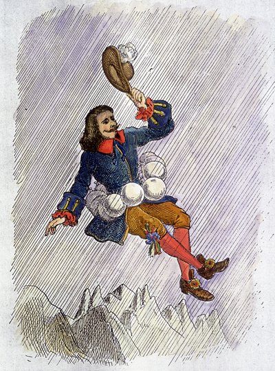 Cyrano de Bergerac bleve przez jego fiolki, ilustracja do powieści Cyrano de Bergerac: „” L