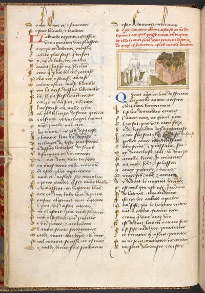 Dame Oiseuse wpuszczająca Kochanka przez drzwi Ogrodu Rozkoszy, z „Le Roman de la Rose”, ok. 1400. autorstwa French School