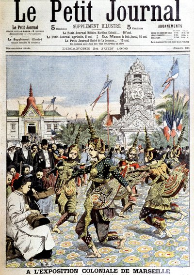 Tancerze króla Sisowatha, wykonujący taniec nimf w lesie, na wystawie kolonialnej w Marsylii. W „” Le petit journal”, 24.06.1906 (rycina) autorstwa French School
