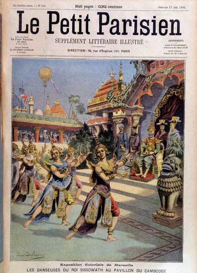 Tancerze króla Sissovatha w pawilonie Kambodży, wystawa kolonialna Marsylii - w „Le Petite Parisien”” z 17.06.1906. autorstwa French School
