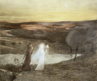 Dante i Beatrice, z LEstampe Moderne, publikacja Paryż 1897-99 autorstwa French School