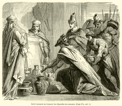 Dawid poświęca Panu łupy wrogów (rycina) autorstwa French School