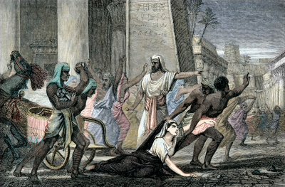 Śmierć Hypatii zamordowanej przez wyznawców Cyryla, patriarchy Aleksandrii, koniec XIX w. (rycina) autorstwa French School