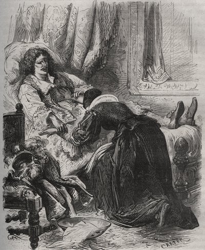 Śmierć Jean Baptiste (Jean-Baptiste) Poquelin, dit Moliere (1622-1673), 17 lutego autorstwa French School