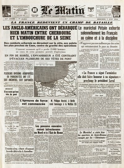 Korytarz w Normandii czerwiec 1944 - Lądowanie w Normandii 6 czerwca 1944 (D-Day) - Rano, czwartek 7 czerwca 1944 Anglo-Amerykanie wyruszyli wczoraj rano między Cherbourgiem a ujściem Sekwany autorstwa French School