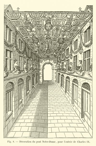 Dekoracja mostu Notre-Dame, na wejście Karola IX autorstwa French School