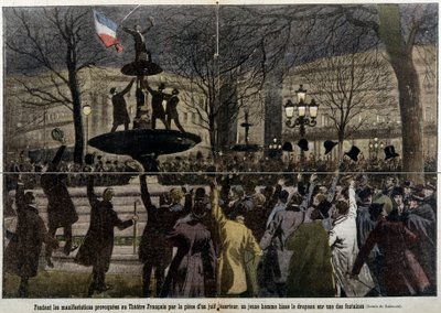Demonstracje przed Teatrem Francuskim sprowokowane przez Żyda dezertera, młody mężczyzna podniósł francuską flagę: pielgrzyma autorstwa French School