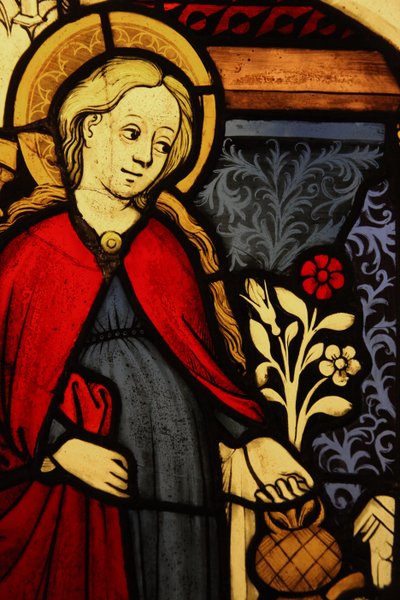 Przedstawiający szczegół Matki Boskiej Zwiastowania, pochodzący z Górnego Renu (witraż) autorstwa French School