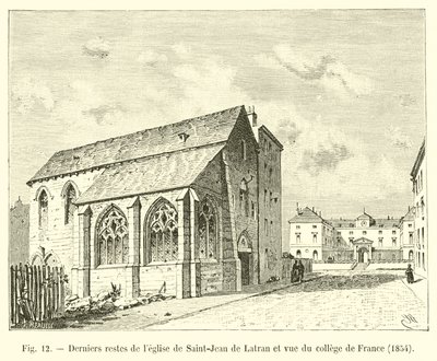 Ostatnie pozostałości kościoła Saint-Jean de Lateran i widok College de France, 1854 autorstwa French School
