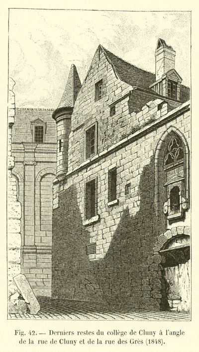 Ostatnie pozostałości kolegium Cluny na rogu rue de Cluny i rue des Gres, 1848 autorstwa French School