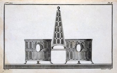 Projekt autorstwa Pugina, z księgi wzorców neoklasycznych projektów metaloplastyki zebranych przez Duhamela, ok. 1770-80 autorstwa French School
