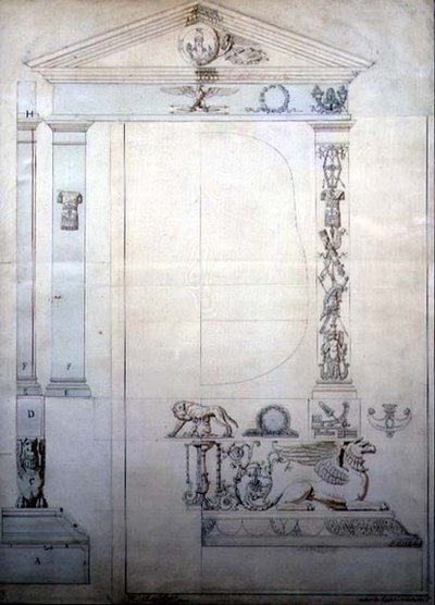 Projekt lustra Cheval, ok. 1815 (pióro i tusz oraz akwarela na papierze) autorstwa French School