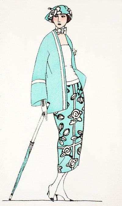 Projekt sukni dziennej c 1919 (odbitka w pochoirze) autorstwa French School