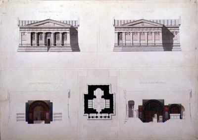 Projekt mauzoleum w stylu greckiego odrodzenia, C.1835 (pióro i atrament z akwarelą na papierze) autorstwa French School