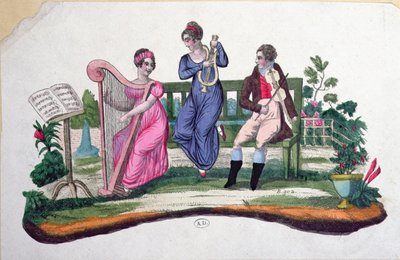 Projekt wentylatora przedstawiający koncert w plenerze, ok. 1830 autorstwa French School